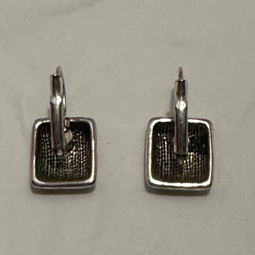 Rectangle Silver Tone Engraved Flower Drop Earrin… - image 3